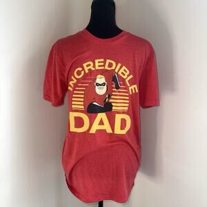 THE INCREDIBLES Men's Red Incredible Dad Standard Fit 100% Cotton T-Shirt Small